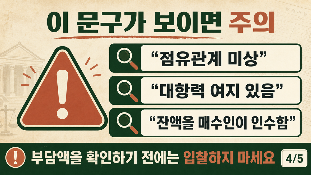 매각물건명세서 입찰 전 주의 문구